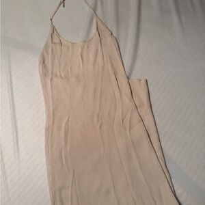 Oh Polly Backless Ribbed Slip Dress in Beige